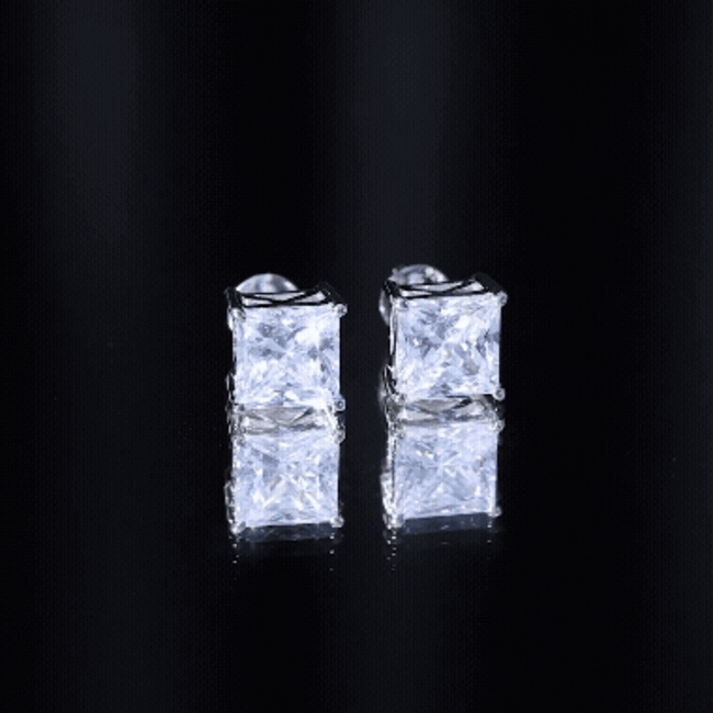 6 Carat Princess Cut Cubic Zirconia Solitaire Stud Earrings in Silver AAAAA 92.5 Sterling Silver - Rosec Jewels
