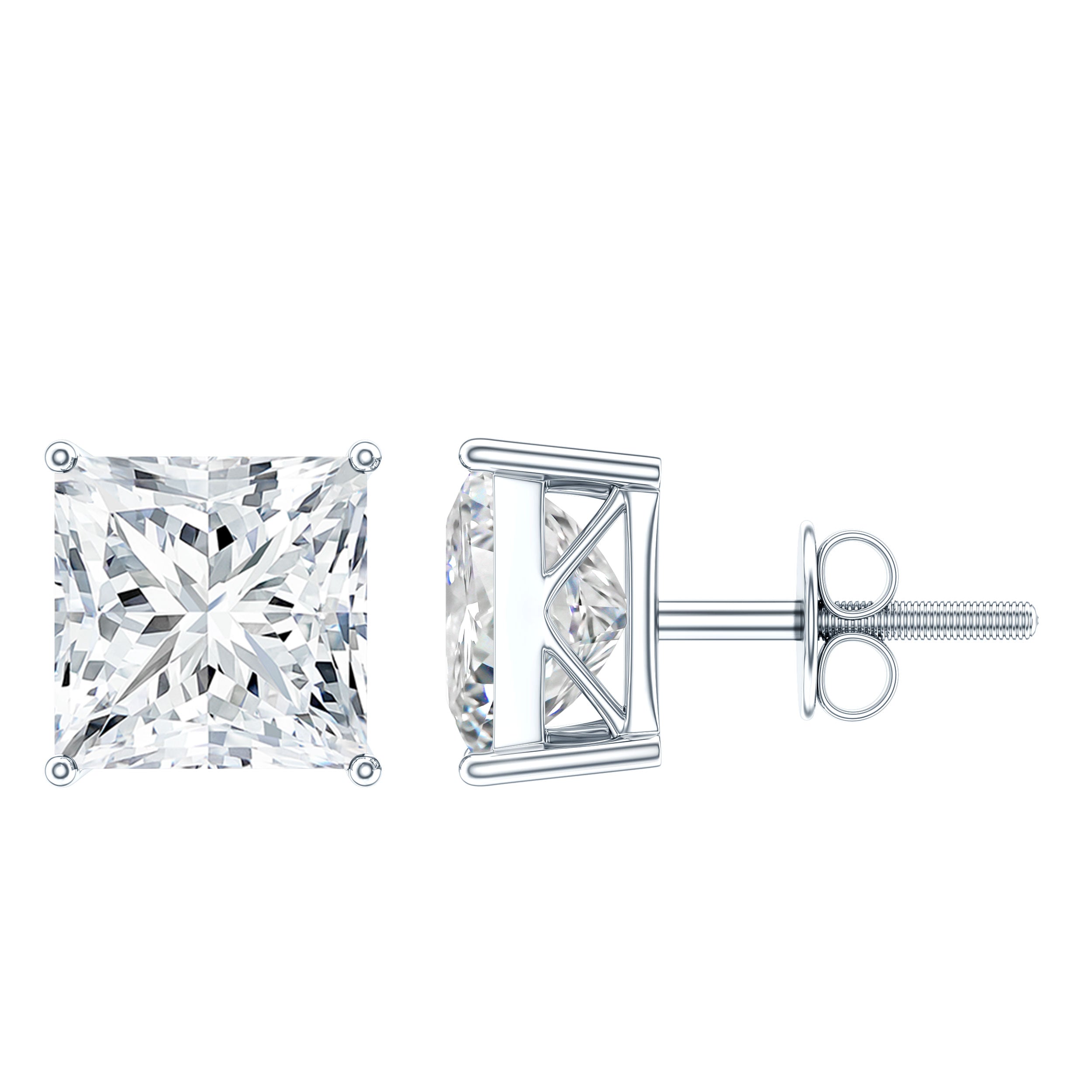 6 Carat Princess Cut Cubic Zirconia Solitaire Stud Earrings in Silver AAAAA 92.5 Sterling Silver - Rosec Jewels