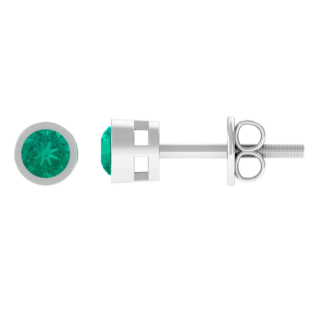 Dainty Emerald Bezel Set Solitaire Stud Earrings Emerald - ( AAA ) - Quality - Rosec Jewels