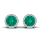 Dainty Emerald Bezel Set Solitaire Stud Earrings Emerald - ( AAA ) - Quality - Rosec Jewels