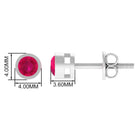 Round Ruby Dainty Solitaire Stud Earrings in Bezel Setting Ruby - ( AAA ) - Quality - Rosec Jewels