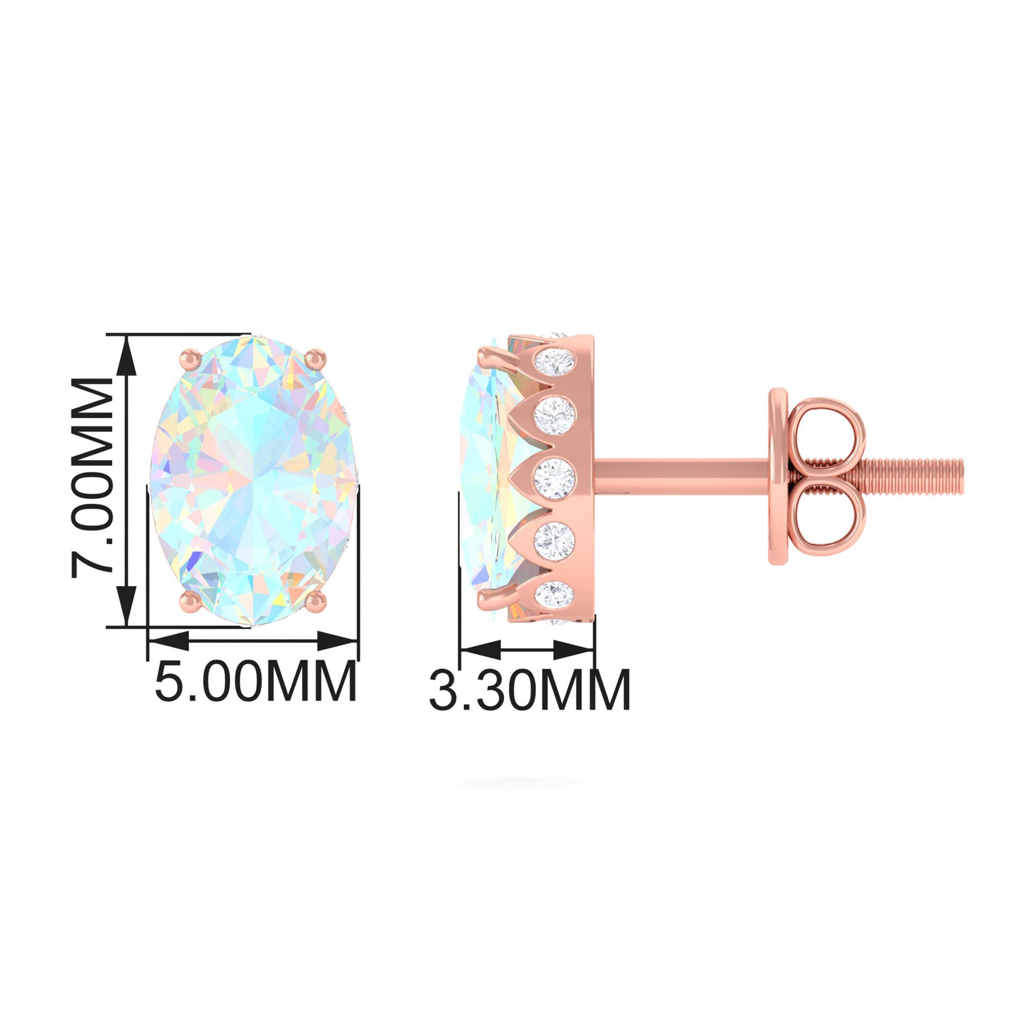 Real Ethiopian Opal Solitaire Stud Earrings with Diamond Ethiopian Opal - ( AAA ) - Quality - Rosec Jewels