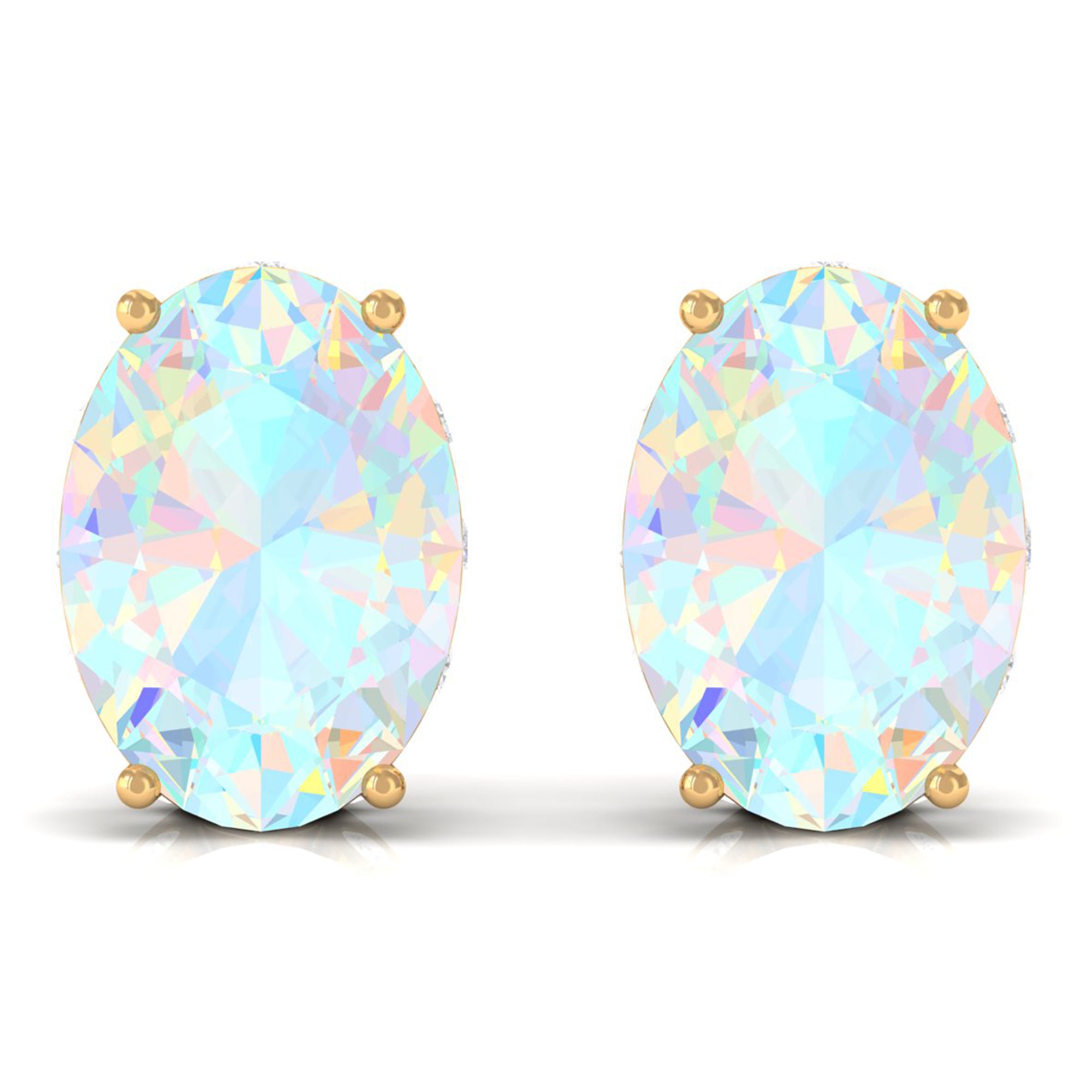 Real Ethiopian Opal Solitaire Stud Earrings with Diamond Ethiopian Opal - ( AAA ) - Quality - Rosec Jewels