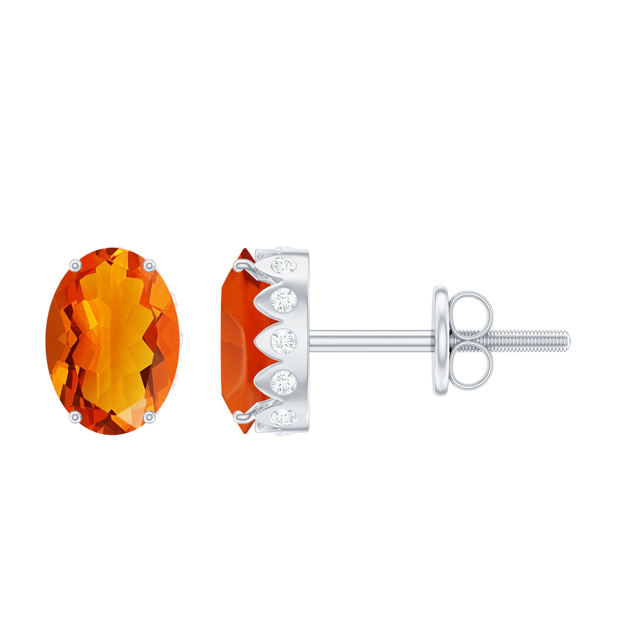 Fire Opal Solitaire Stud Earrings with Diamond