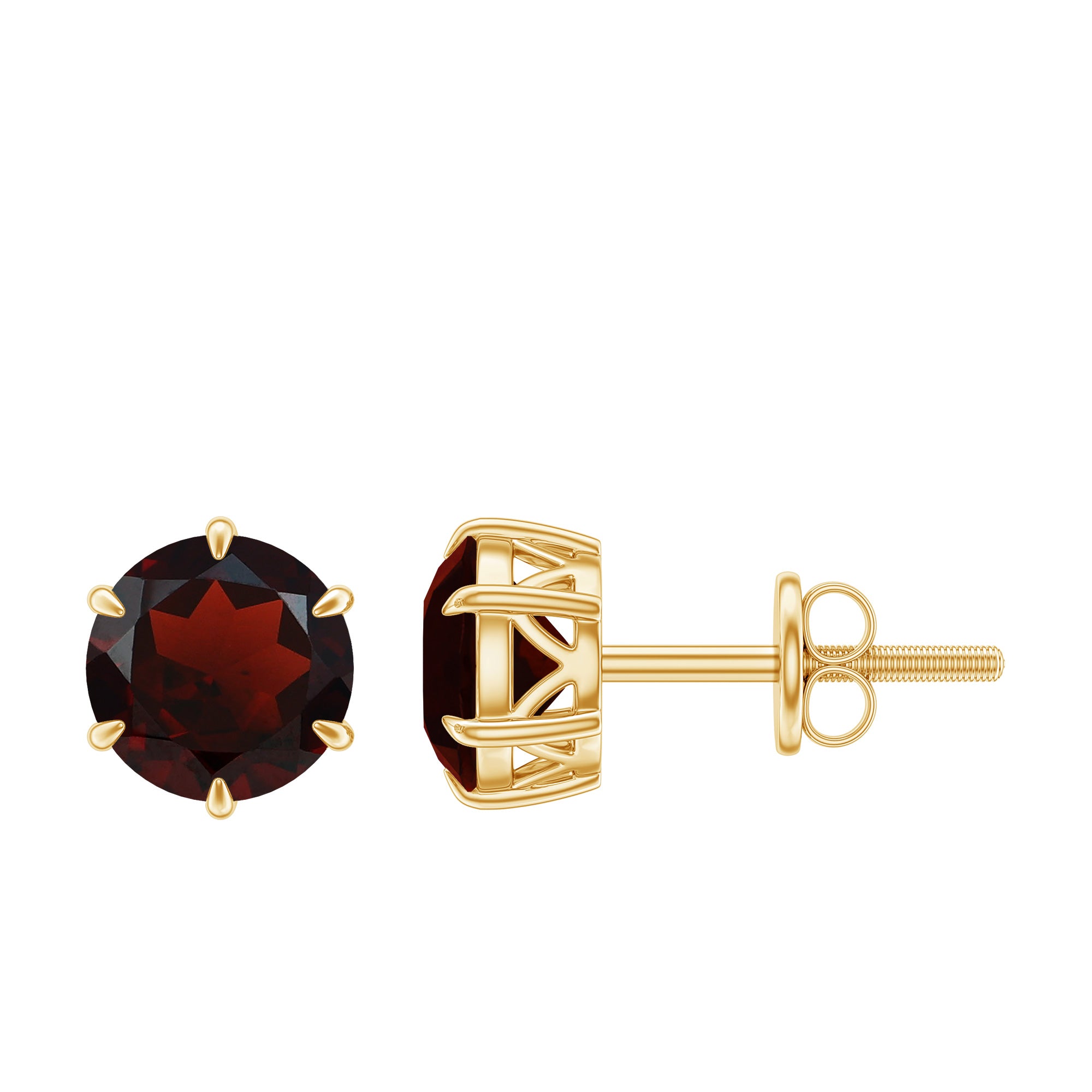 Claw Set 2 CT Garnet Solitaire Stud Earrings