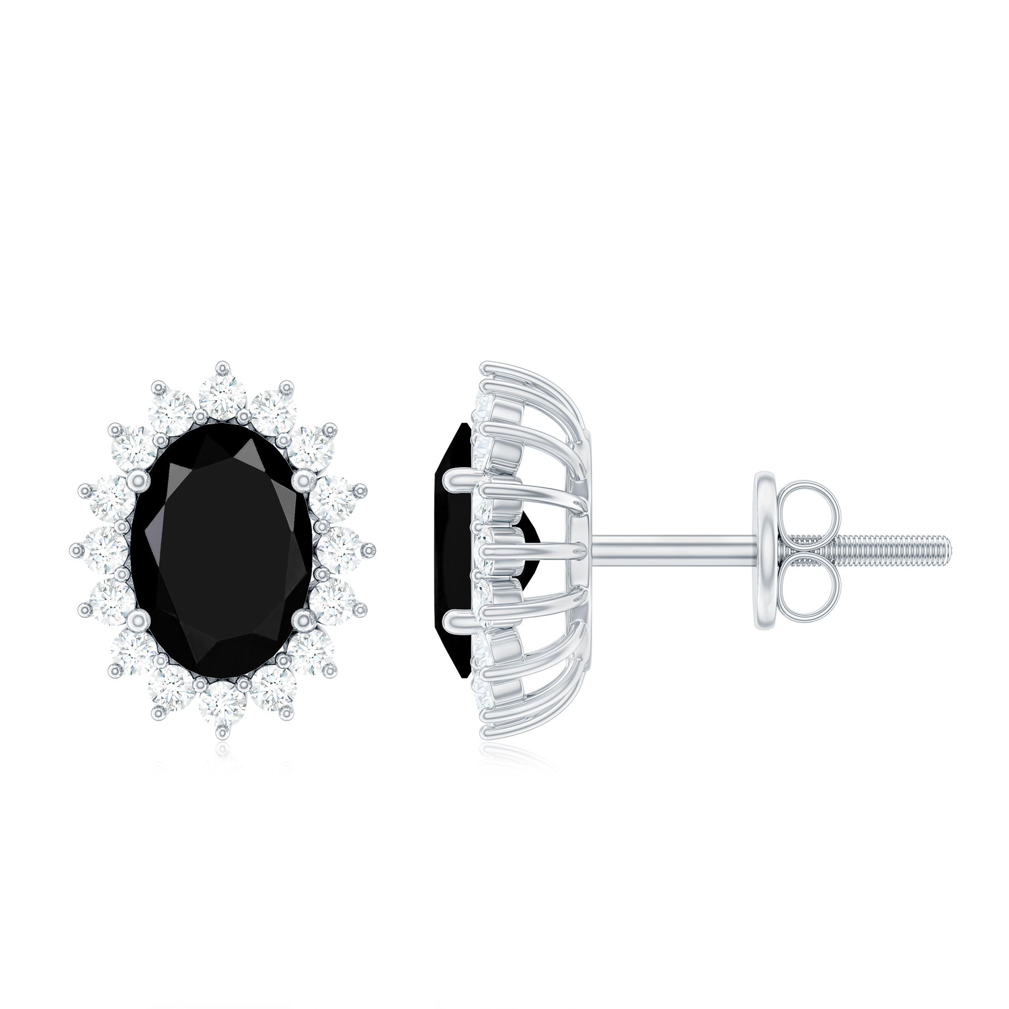 Lab Grown Black Diamond and Moissanite Stud Earrings With Screw Back