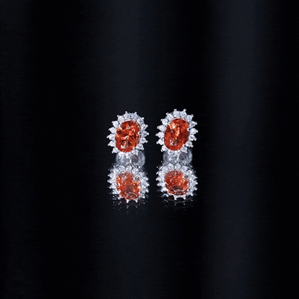 Lab Created 2 Carat Orange Sapphire Stud Earrings with Moissanite Halo AAAA 92.5 Sterling Silver - Rosec Jewels