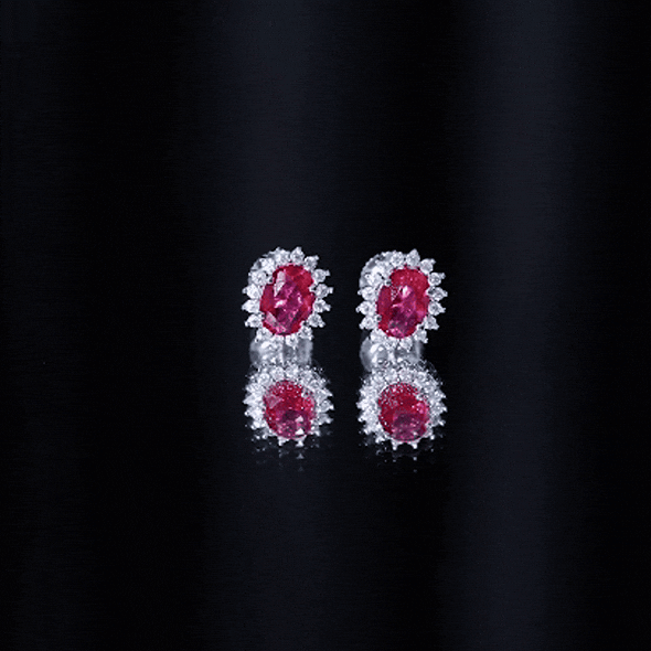 2 Carat Oval Cut Lab Grown Ruby Stud Earrings with Moissanite Halo AAAA 92.5 Sterling Silver - Rosec Jewels