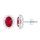 2 Carat Oval Cut Lab Grown Ruby Halo Stud Earrings in Silver AAAA 92.5 Sterling Silver - Rosec Jewels