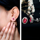 2 Carat Oval Cut Lab Grown Ruby Halo Stud Earrings in Silver AAAA 92.5 Sterling Silver - Rosec Jewels