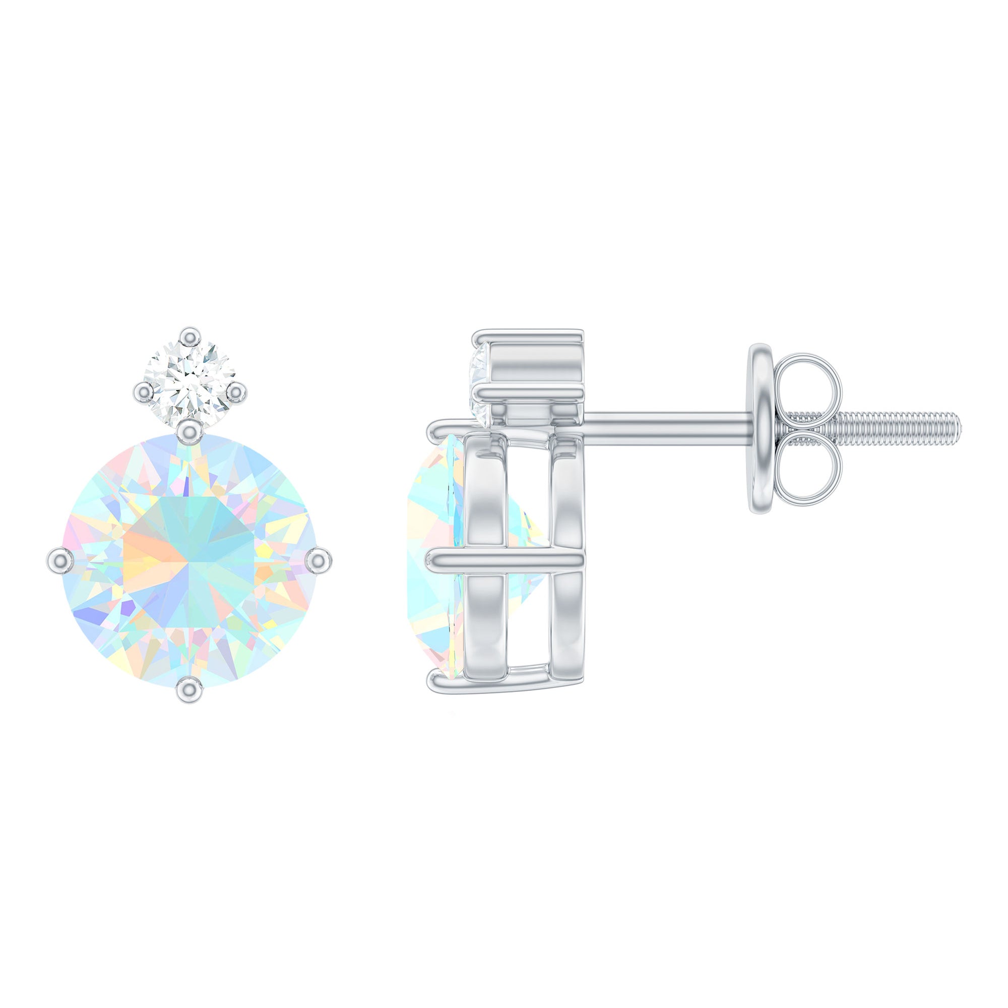Ethiopian Opal Diamond Solitaire Stud Earrings Ethiopian Opal - ( AAA ) - Quality - Rosec Jewels