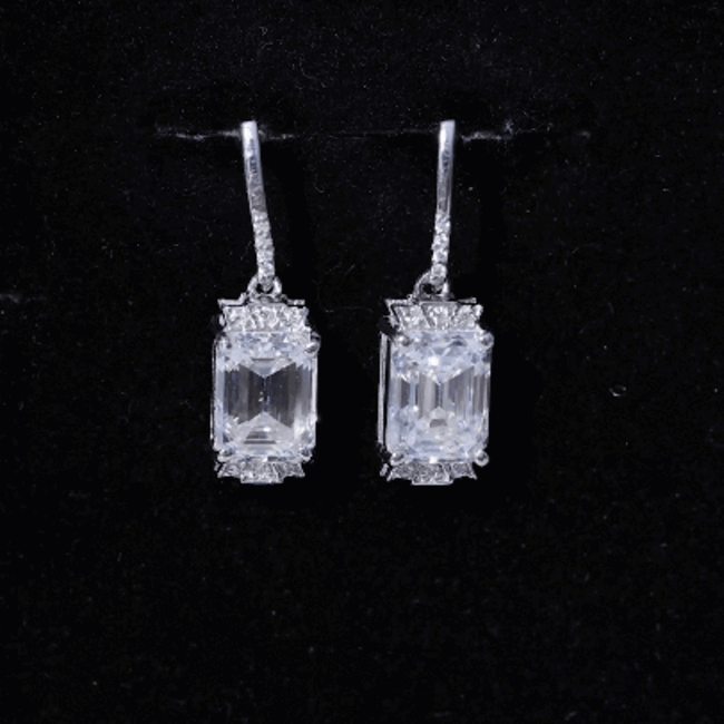 3.5 Carat Emerald Cut Moissanite Drop Earrings for Women D-VS1 92.5 Sterling Silver - Rosec Jewels