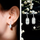 3.5 Carat Emerald Cut Moissanite Drop Earrings for Women in Silver D-VS1 92.5 Sterling Silver - Rosec Jewels