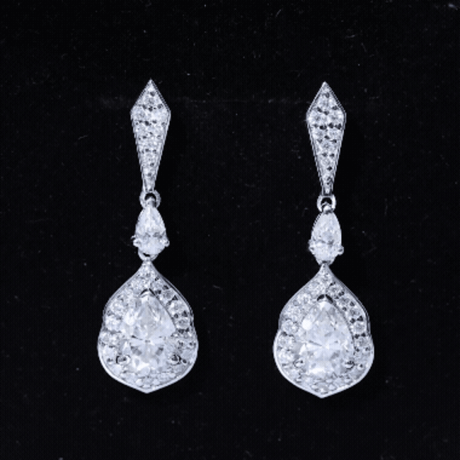 Moissanite Bridal Dangle Earrings in Silver D-VS1 92.5 Sterling Silver - Rosec Jewels