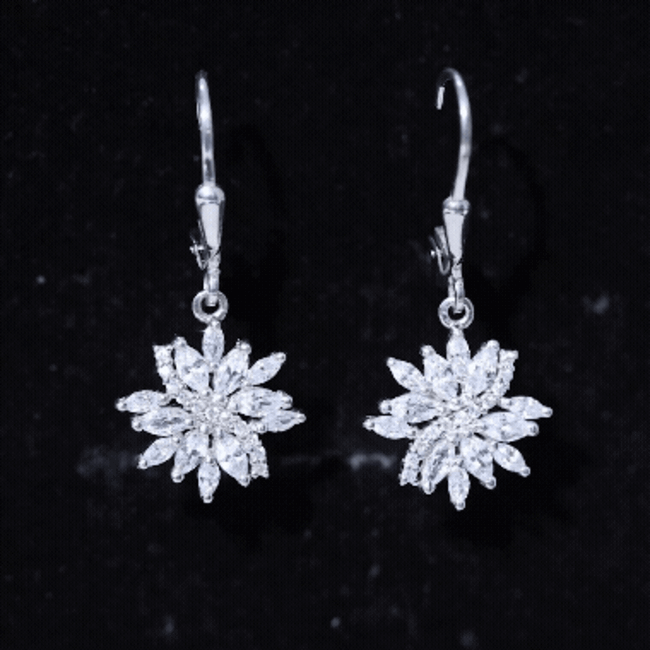 Sterling Silver Moissanite Drop Flower Earrings with Lever Back D-VS1 92.5 Sterling Silver - Rosec Jewels