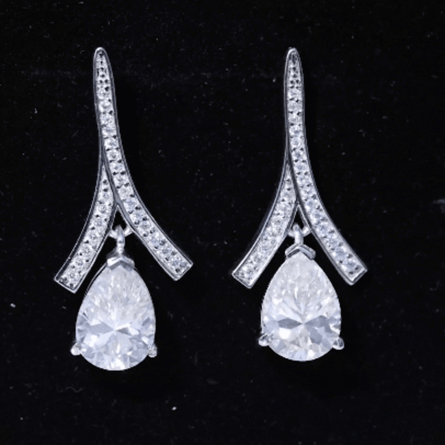 Pear Shaped 4 Carat Moissanite Dangle Drop Earrings for Wedding D-VS1 92.5 Sterling Silver - Rosec Jewels
