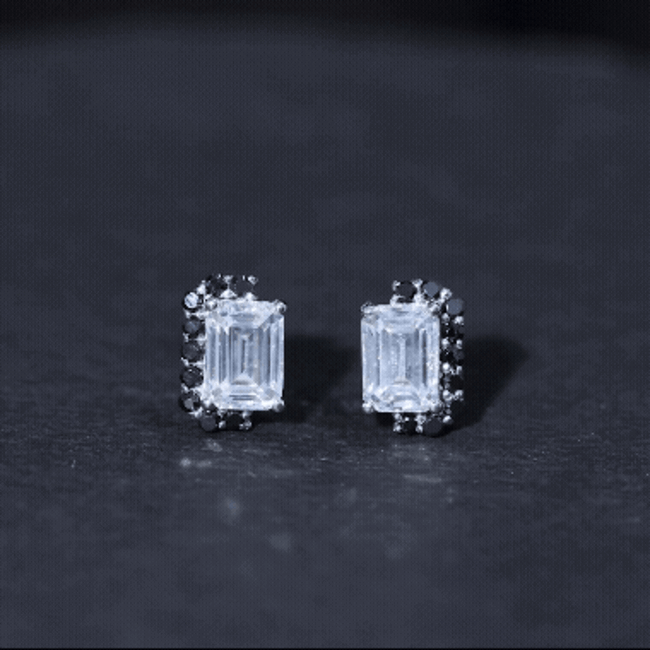 Certified 3.4 Carat Moissanite Stud Earrings with Lab Grown Black Diamond D-VS1 92.5 Sterling Silver - Rosec Jewels