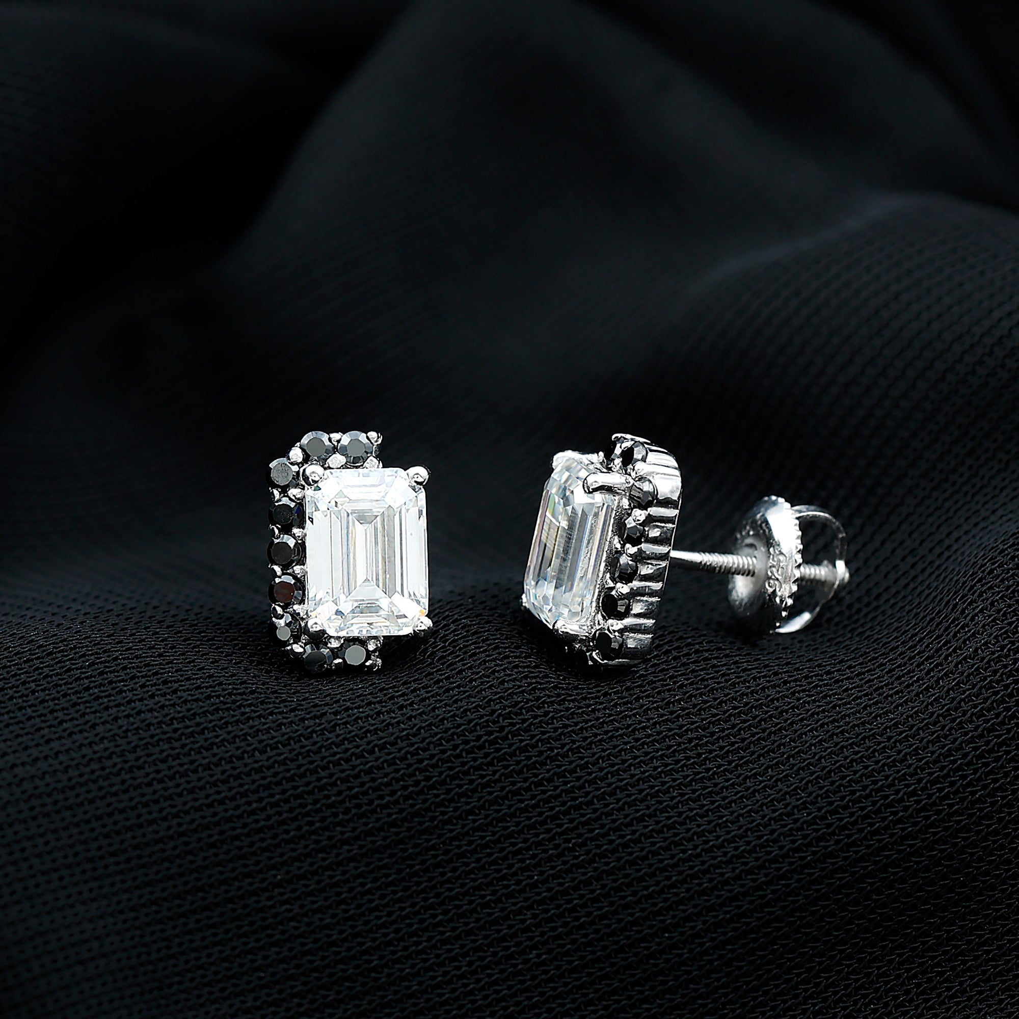 Certified 3.4 Carat Moissanite Stud Earrings with Lab Grown Black Diamond D-VS1 92.5 Sterling Silver - Rosec Jewels
