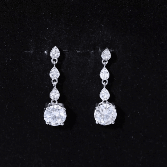 Certified 2.7 Carat Moissanite Dangling Earrings in Silver D-VS1 92.5 Sterling Silver - Rosec Jewels