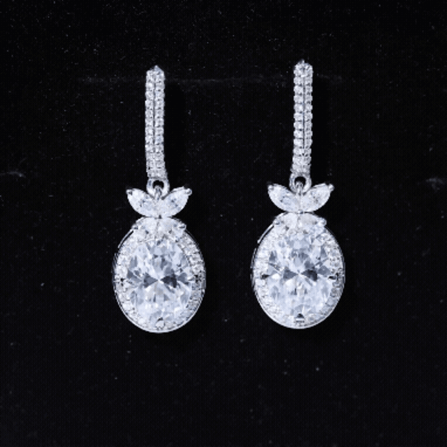 Certified 7X9 MM Oval Moissanite Wedding Drop Earrings with Screw Back D-VS1 92.5 Sterling Silver - Rosec Jewels