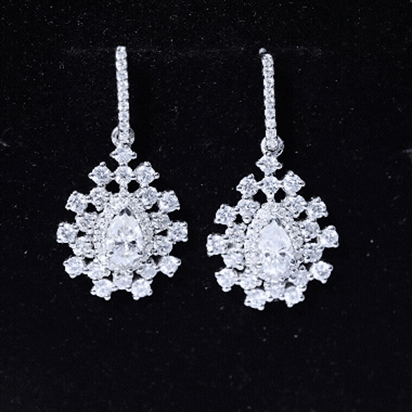 Certified Moissanite Statement Drop Earrings for Wedding D-VS1 92.5 Sterling Silver - Rosec Jewels