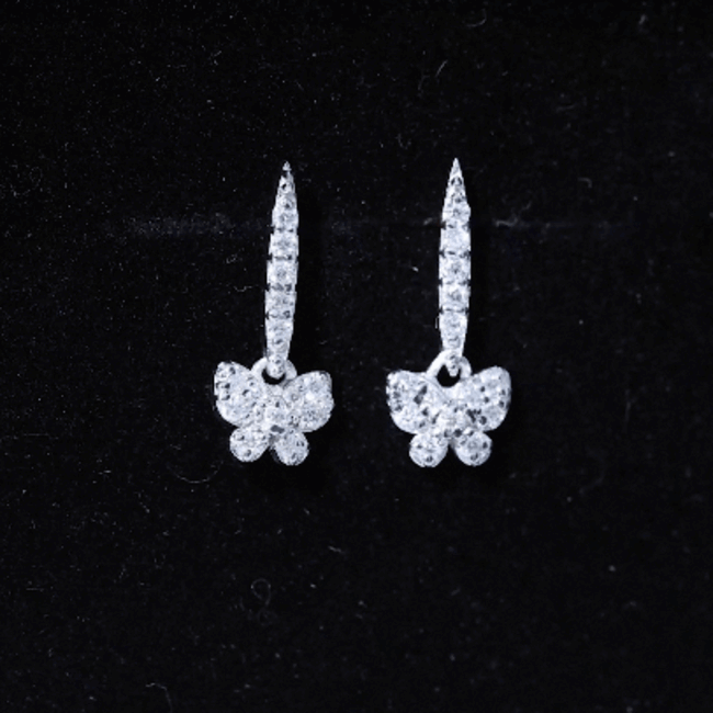 Certified Moissanite Butterfly Drop Earrings for Women D-VS1 92.5 Sterling Silver - Rosec Jewels