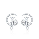 Diamond Cat Moon Stud Earrings for Women Lab - ( EF-VS ) - Rosec Jewels
