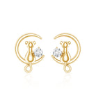 Diamond Cat Moon Stud Earrings for Women Lab - ( EF-VS ) - Rosec Jewels