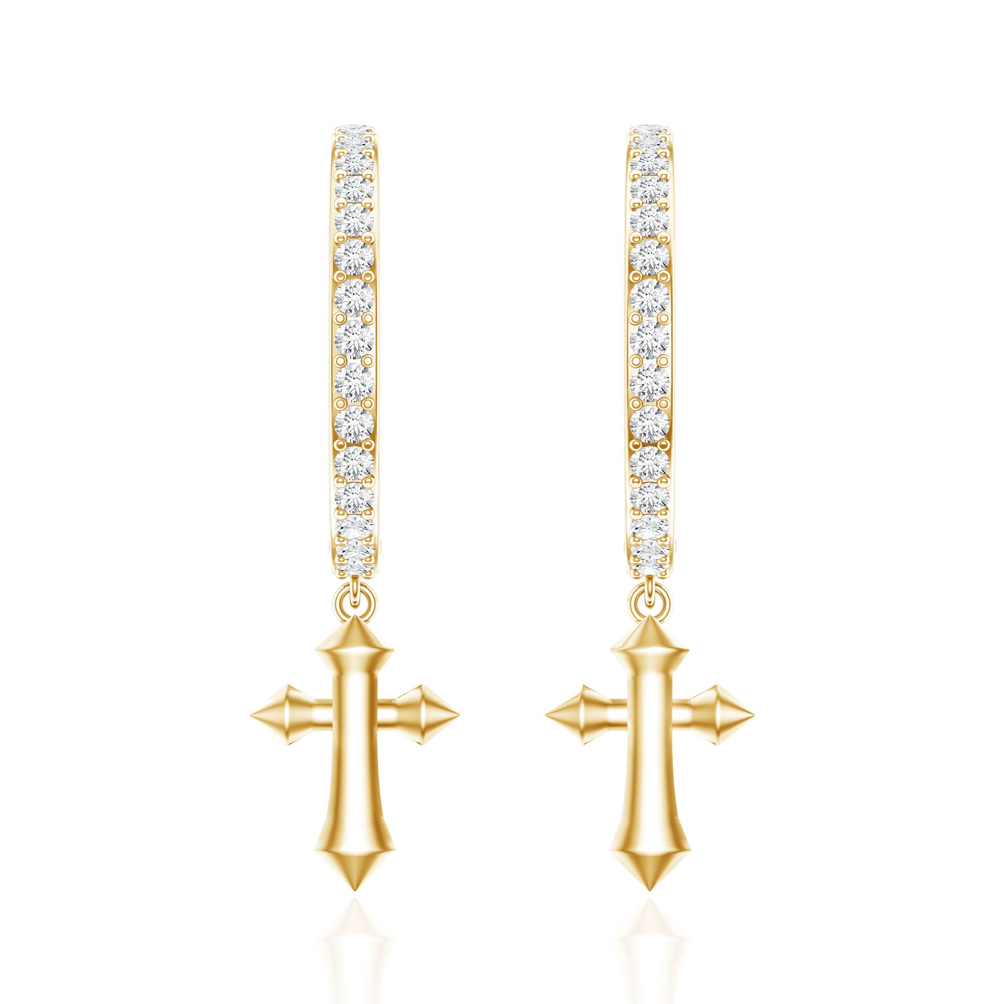 Certified Diamond Cross Drop Hoop Earrings Lab - ( EF-VS ) - Rosec Jewels