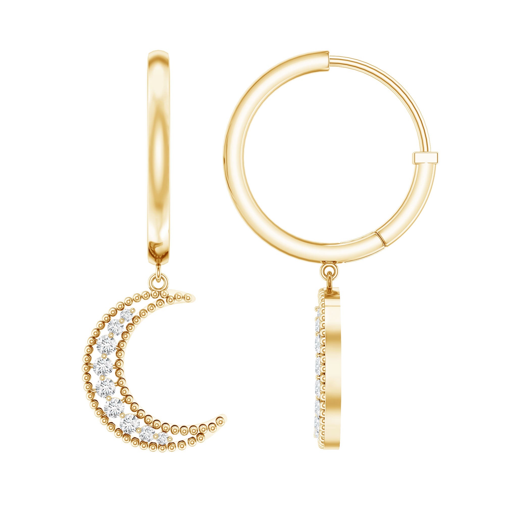 Certified Diamond Moon Drop Hoop Earrings Lab - ( EF-VS ) - Rosec Jewels