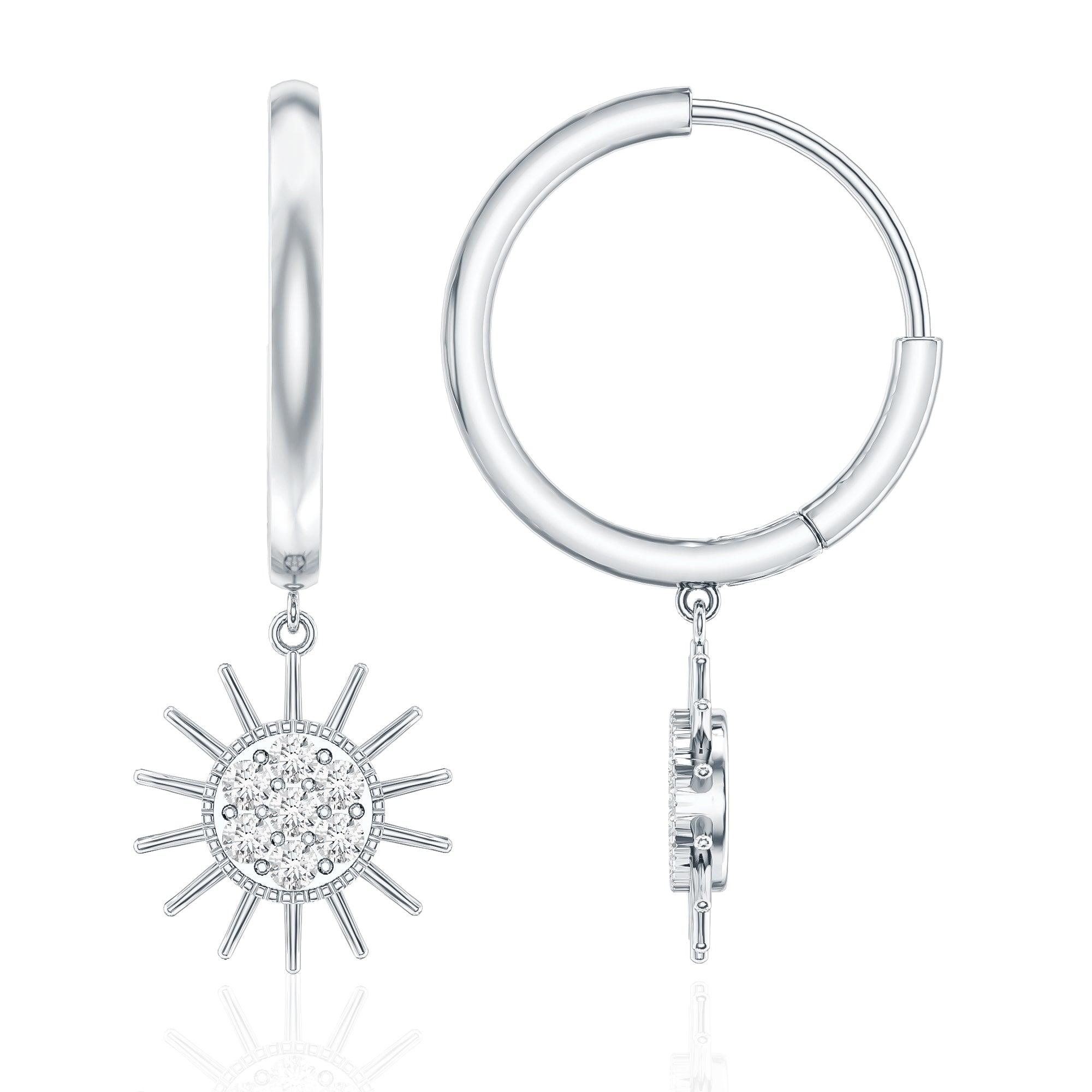 Certified Diamond Sunburst Hoop Earrings Lab - ( EF-VS ) - Rosec Jewels
