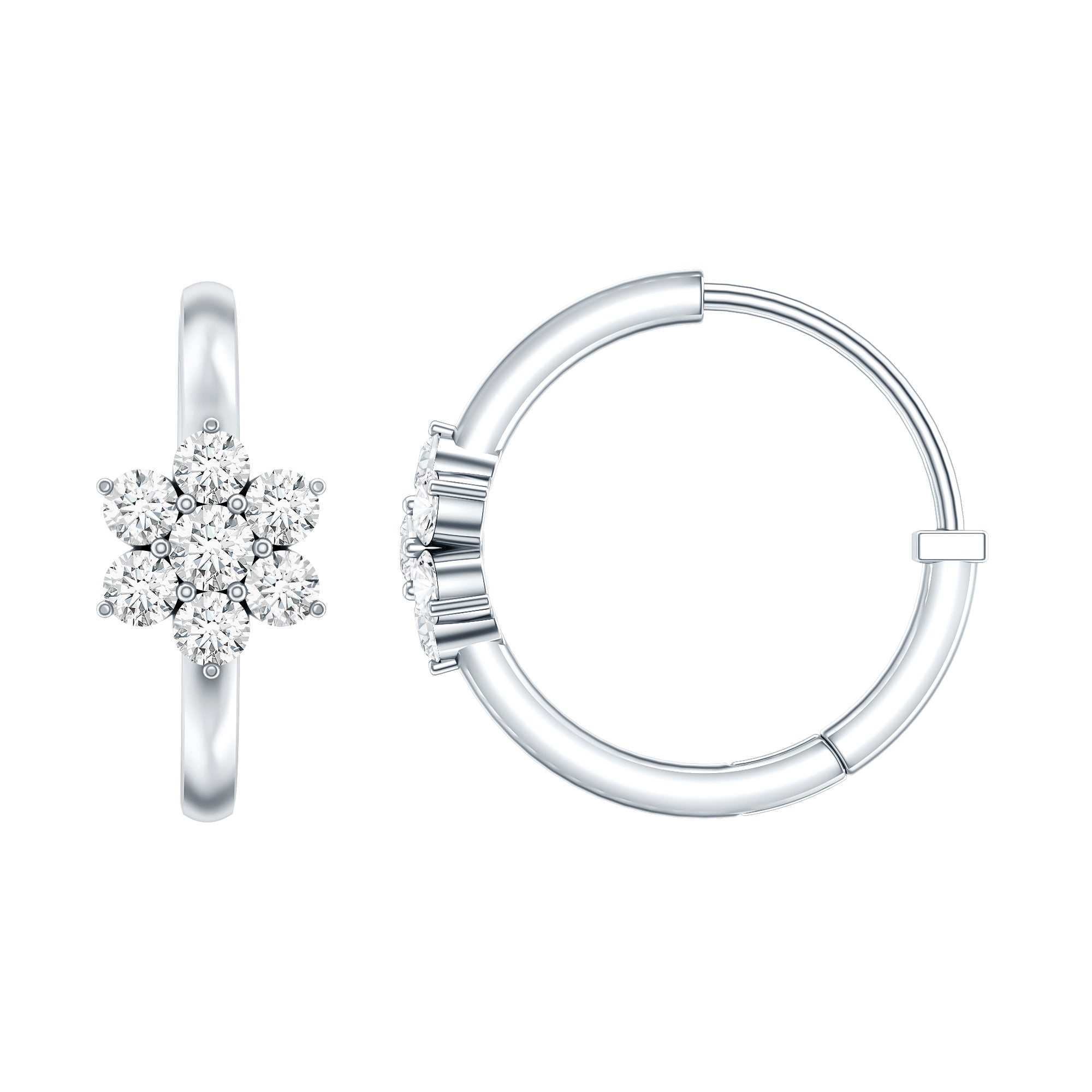 Diamond Flower Hoop Earrings For Her Lab - ( EF-VS ) - Rosec Jewels