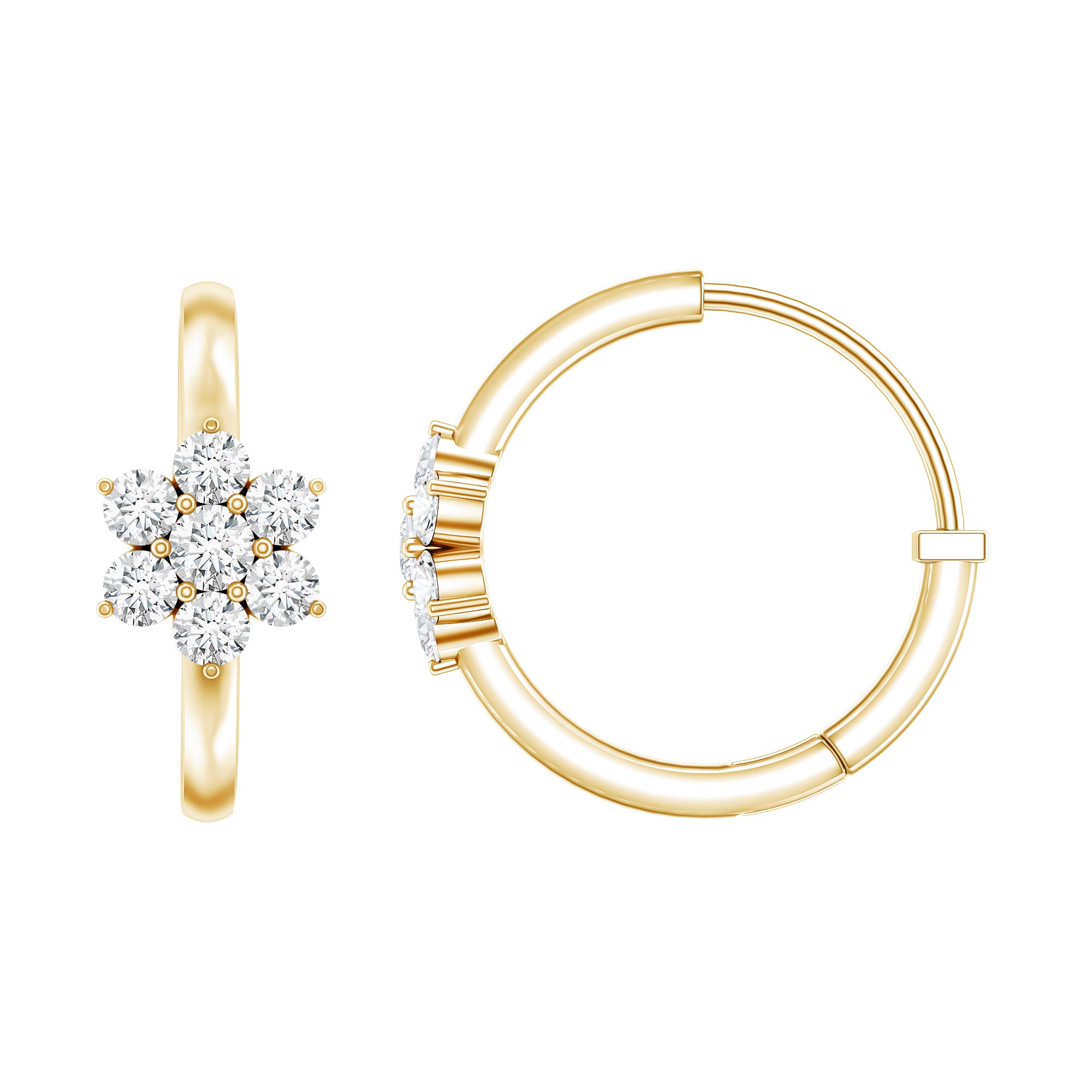 Diamond Flower Hoop Earrings For Her Lab - ( EF-VS ) - Rosec Jewels