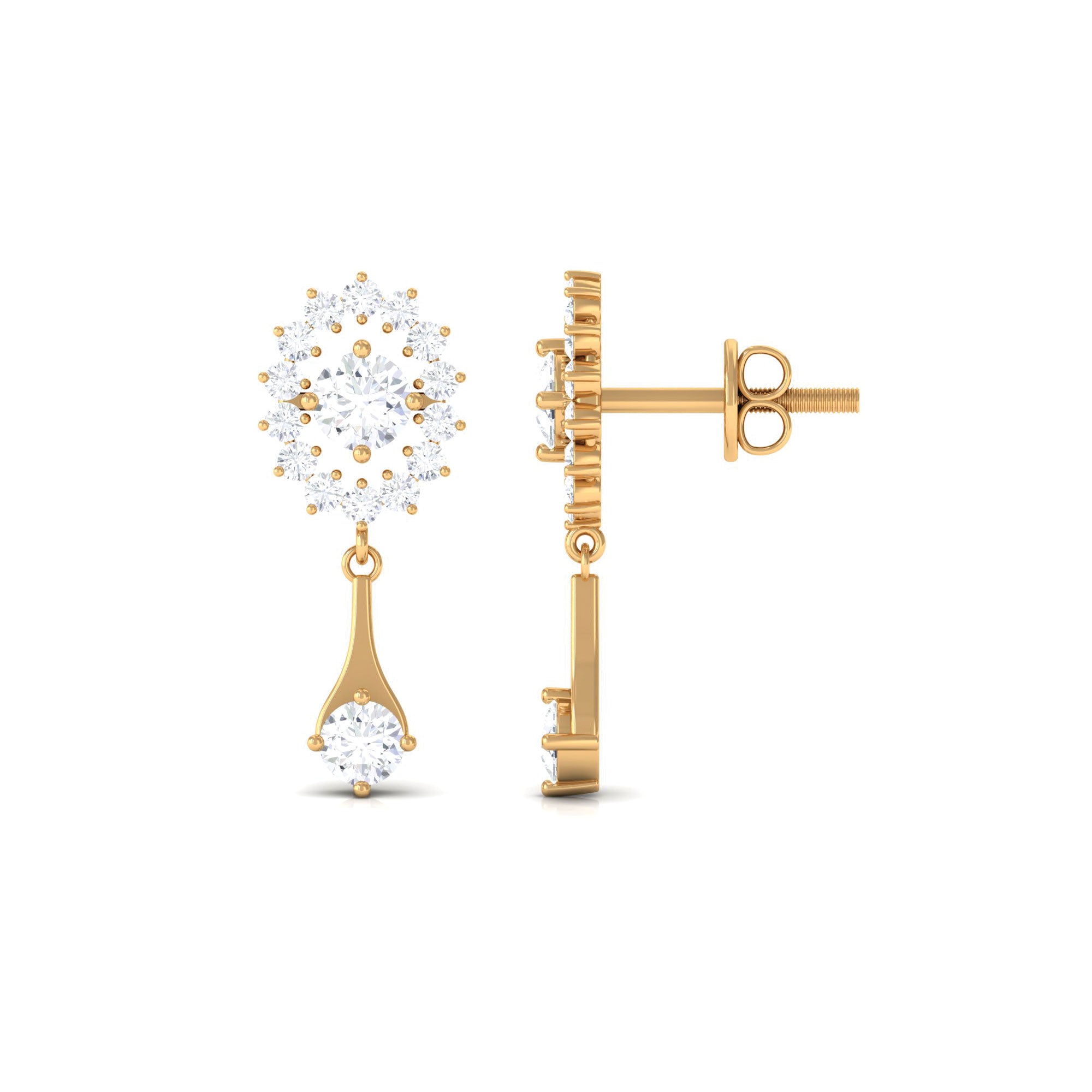 Rosec Jewels-1 CT Certified Diamond Gold Drop Dangle Earrings