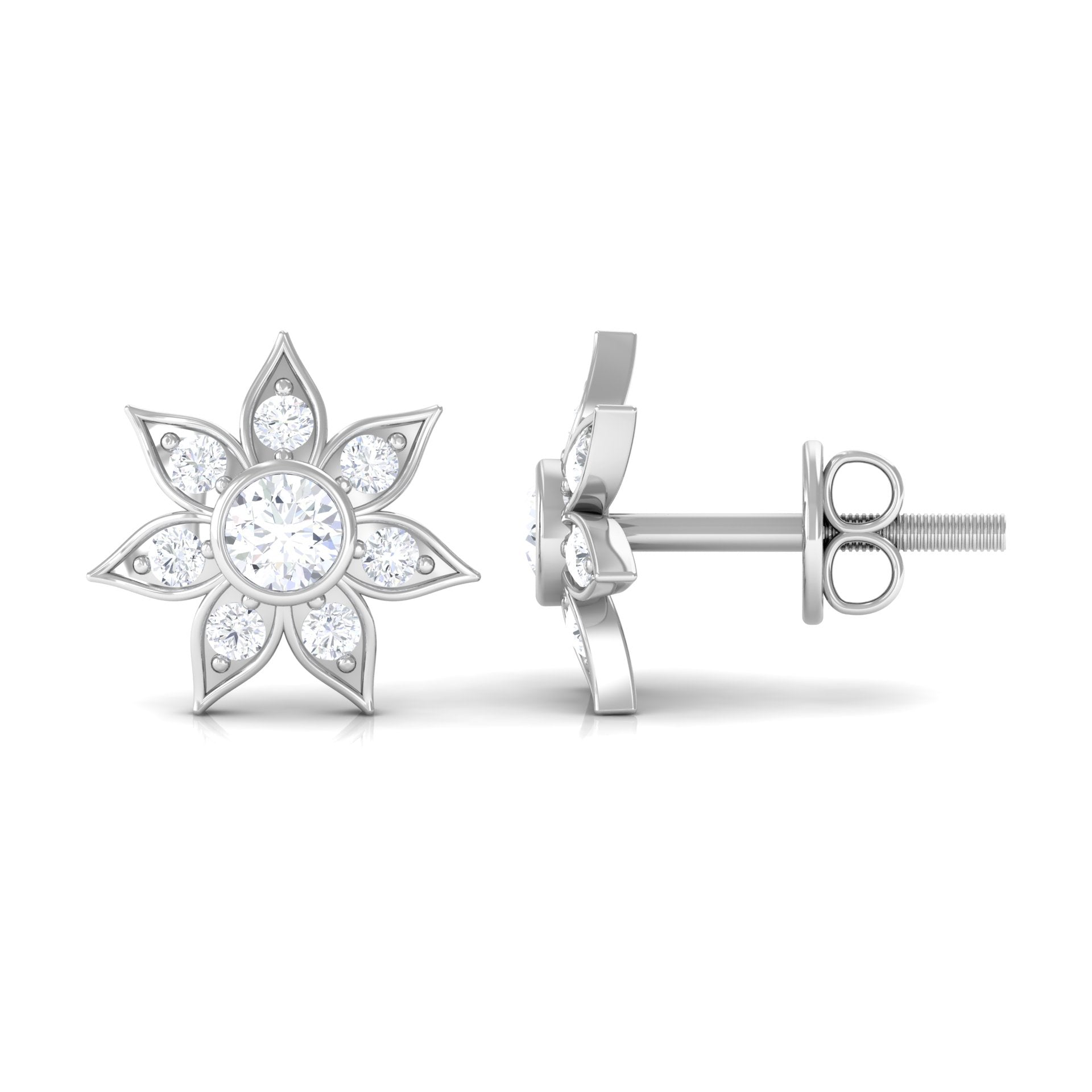 Rosec Jewels-1/4 CT Diamond Flower Stud Earrings in Bezel Setting