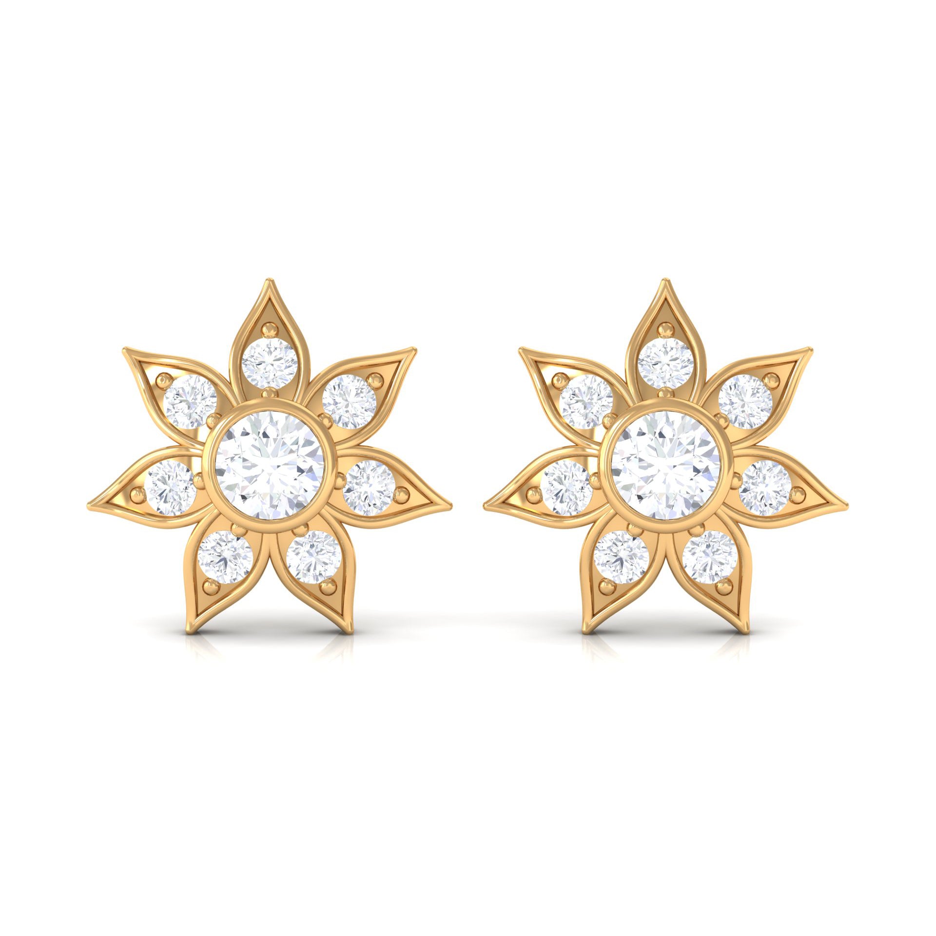 Rosec Jewels-1/4 CT Diamond Flower Stud Earrings in Bezel Setting