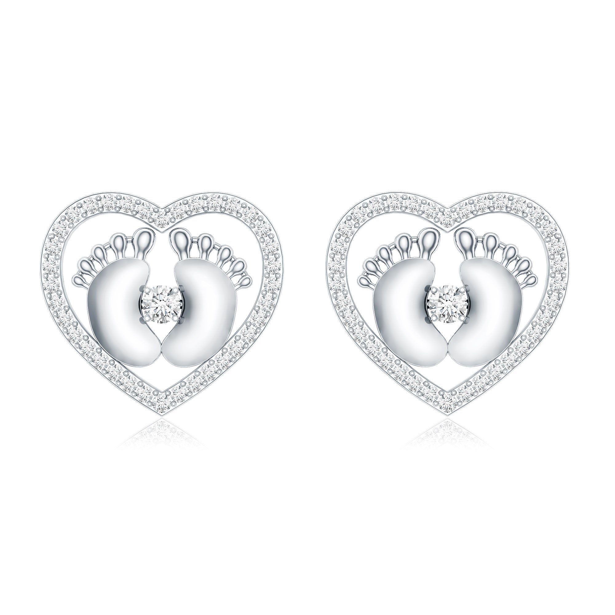 Diamond Heart Stud Earrings with Baby Feet – Rosec Jewels