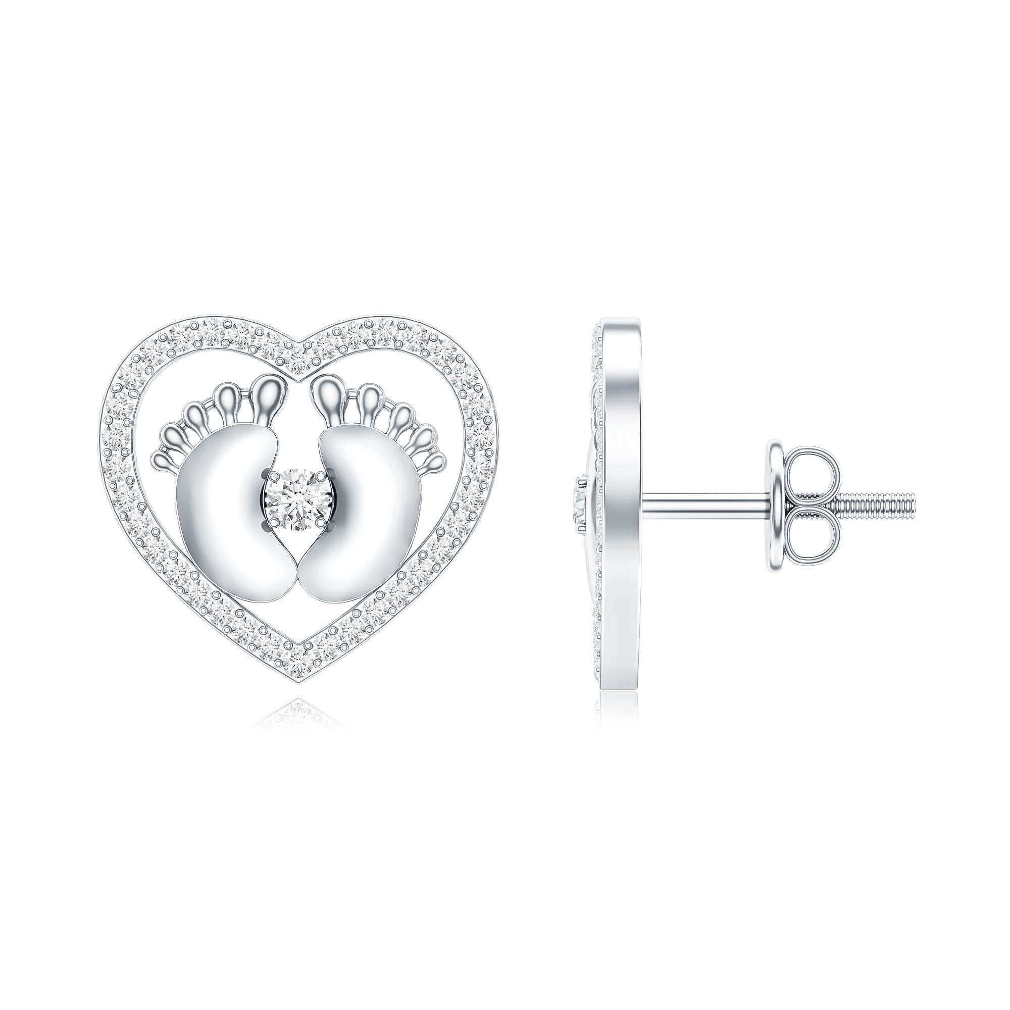 Diamond Heart Stud Earrings with Baby Feet – Rosec Jewels
