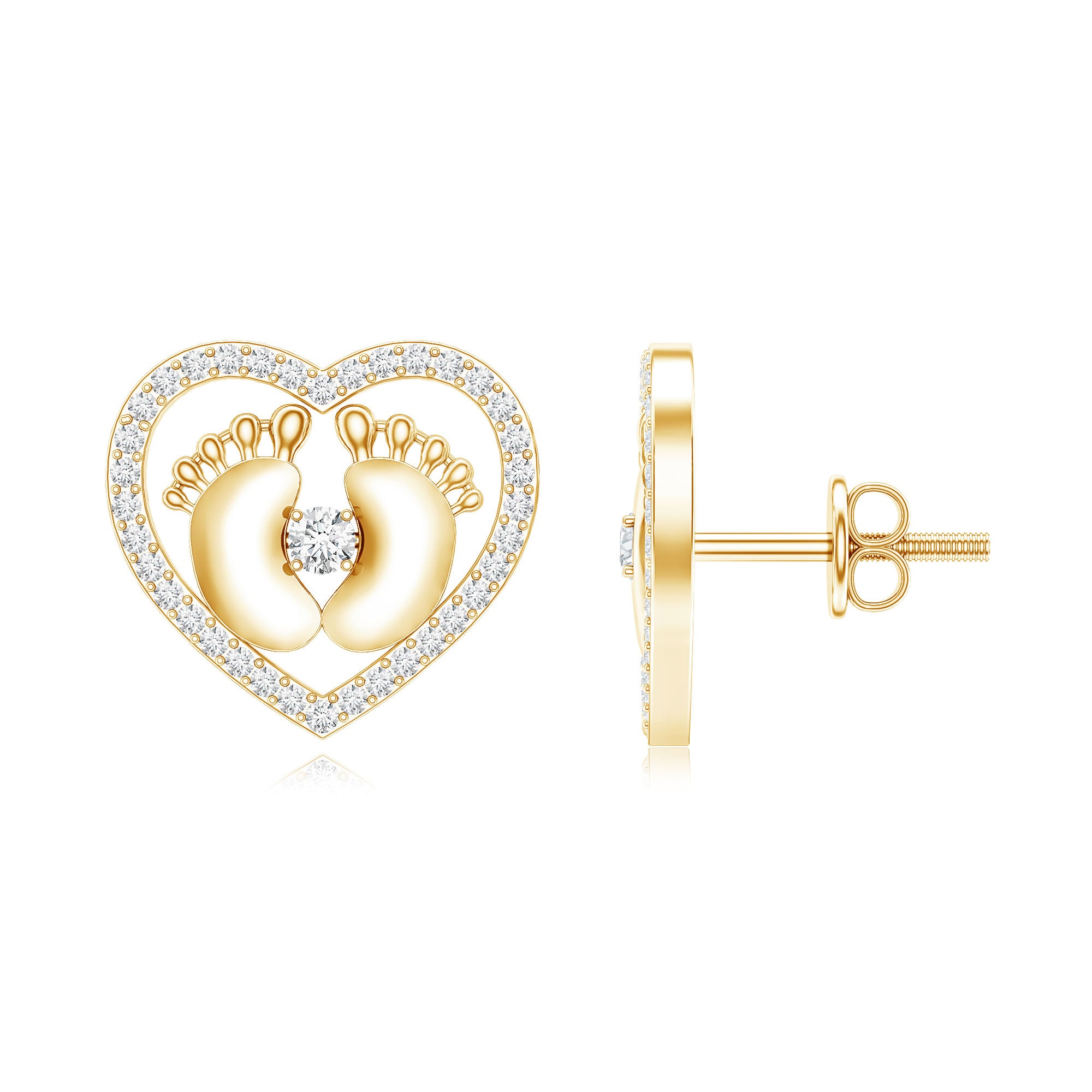 Diamond Heart Stud Earrings with Baby Feet – Rosec Jewels