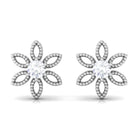 Rosec Jewels-Round Cut Diamond Flower Stud Earrings with Beaded