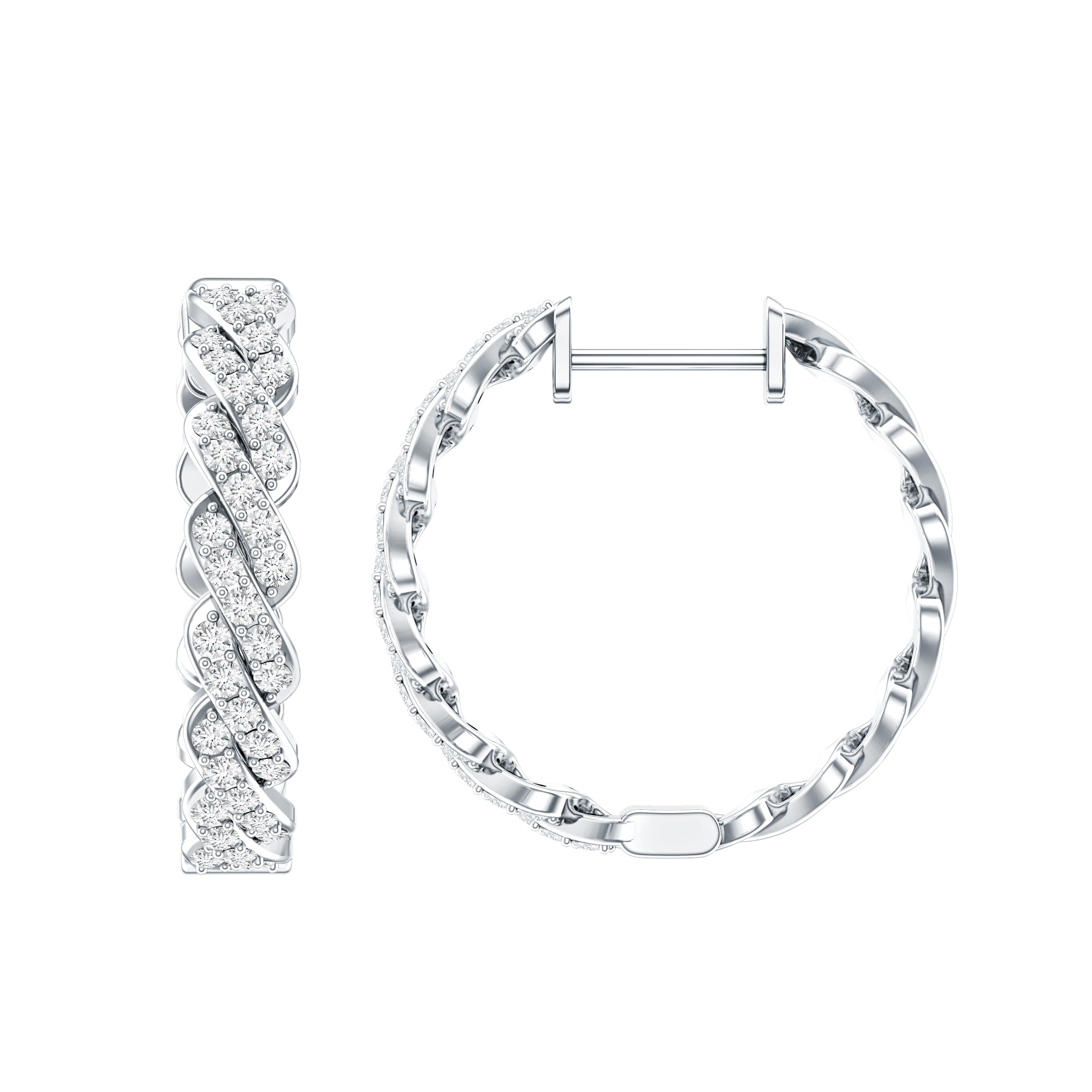 Natural Diamond Twisted Hoop Earrings with Certificate Lab - ( EF-VS ) - Rosec Jewels