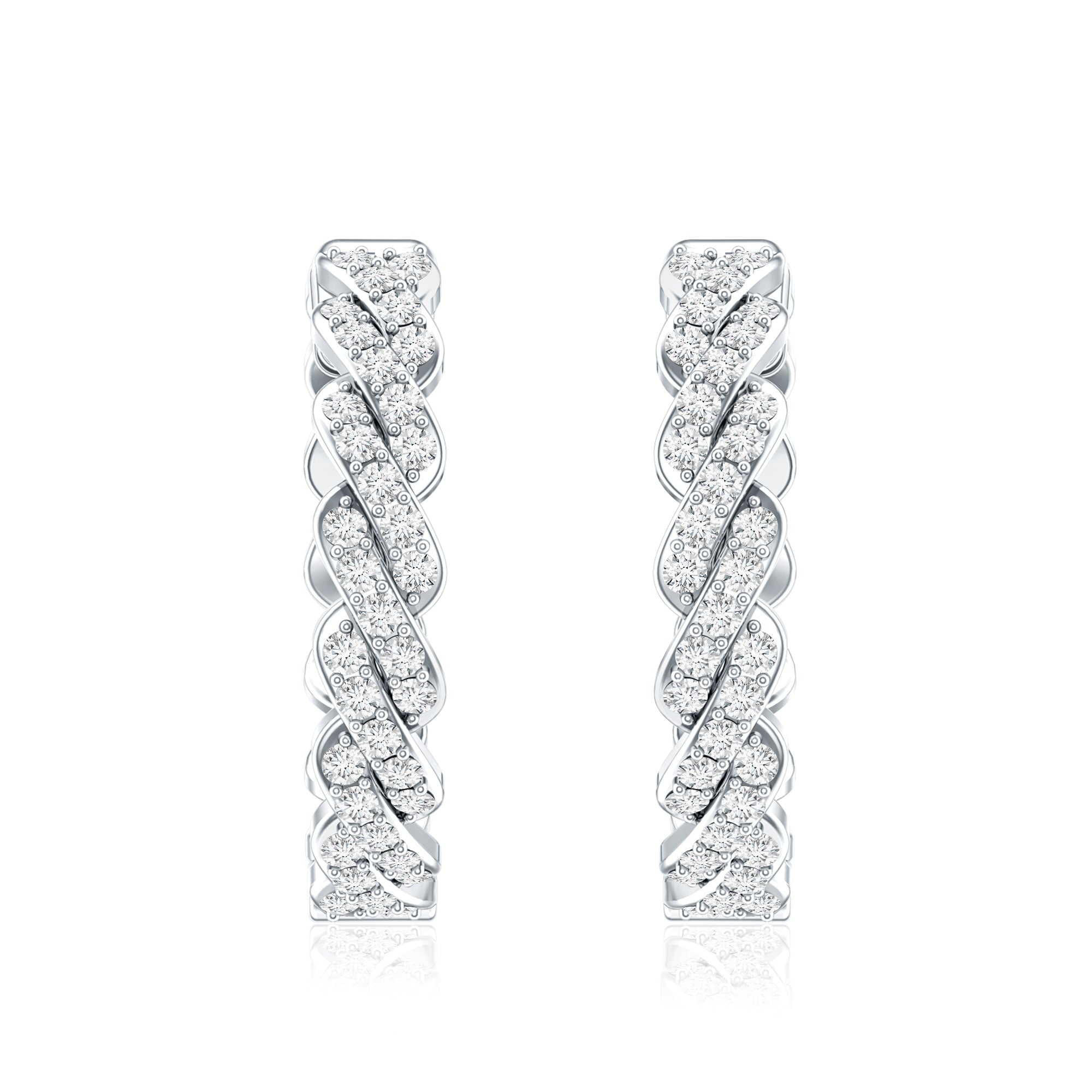 Natural Diamond Twisted Hoop Earrings with Certificate Lab - ( EF-VS ) - Rosec Jewels
