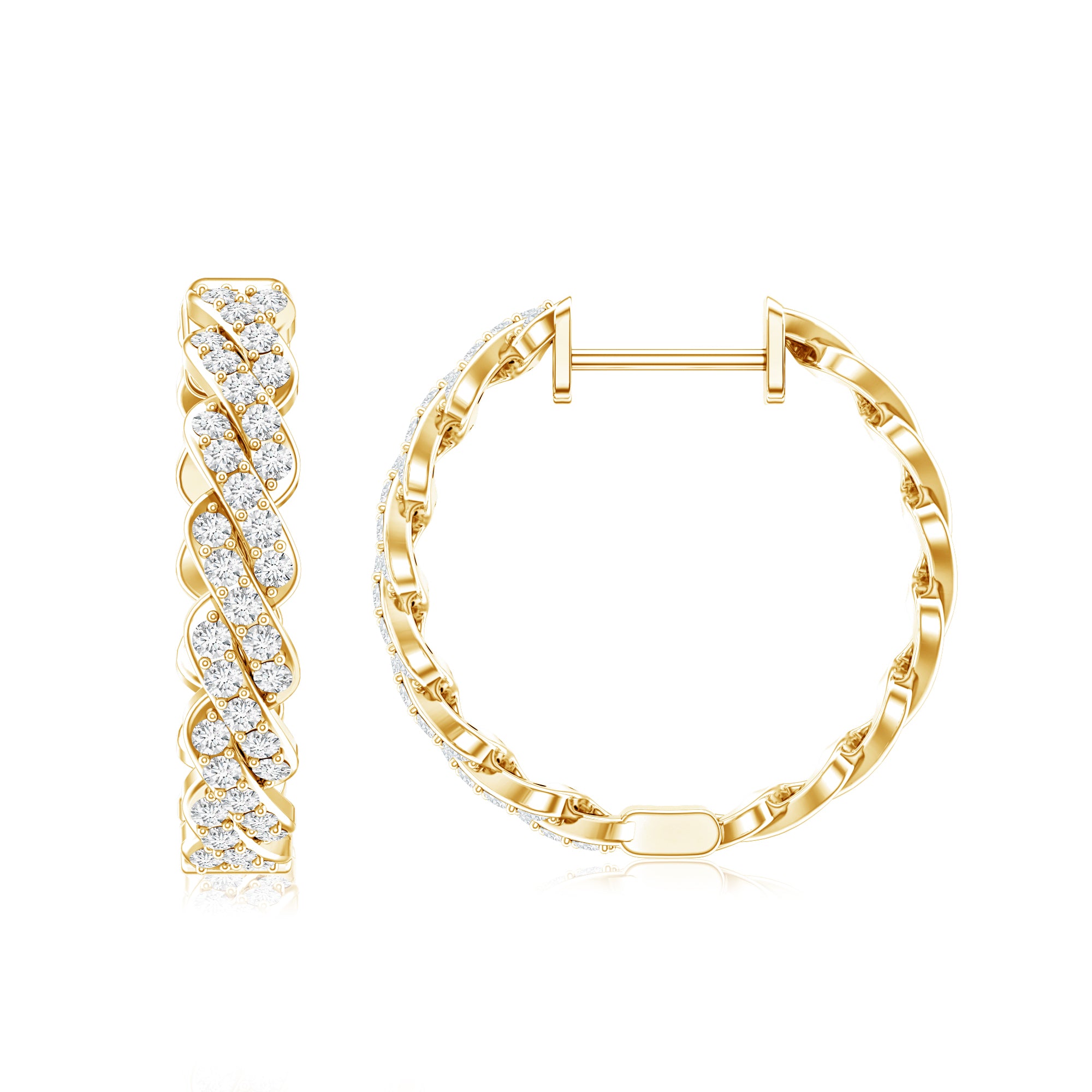 Natural Diamond Twisted Hoop Earrings with Certificate Lab - ( EF-VS ) - Rosec Jewels