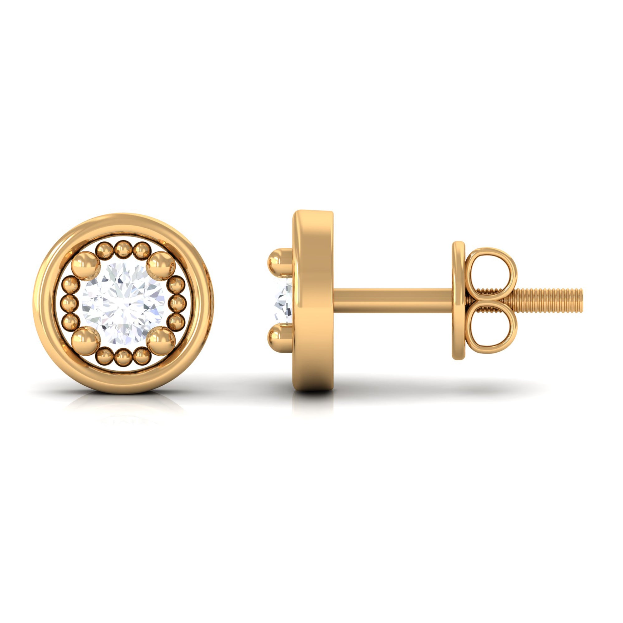 Rosec Jewels-Round Cut Certified Diamond Gold Solitaire Stud Earrings