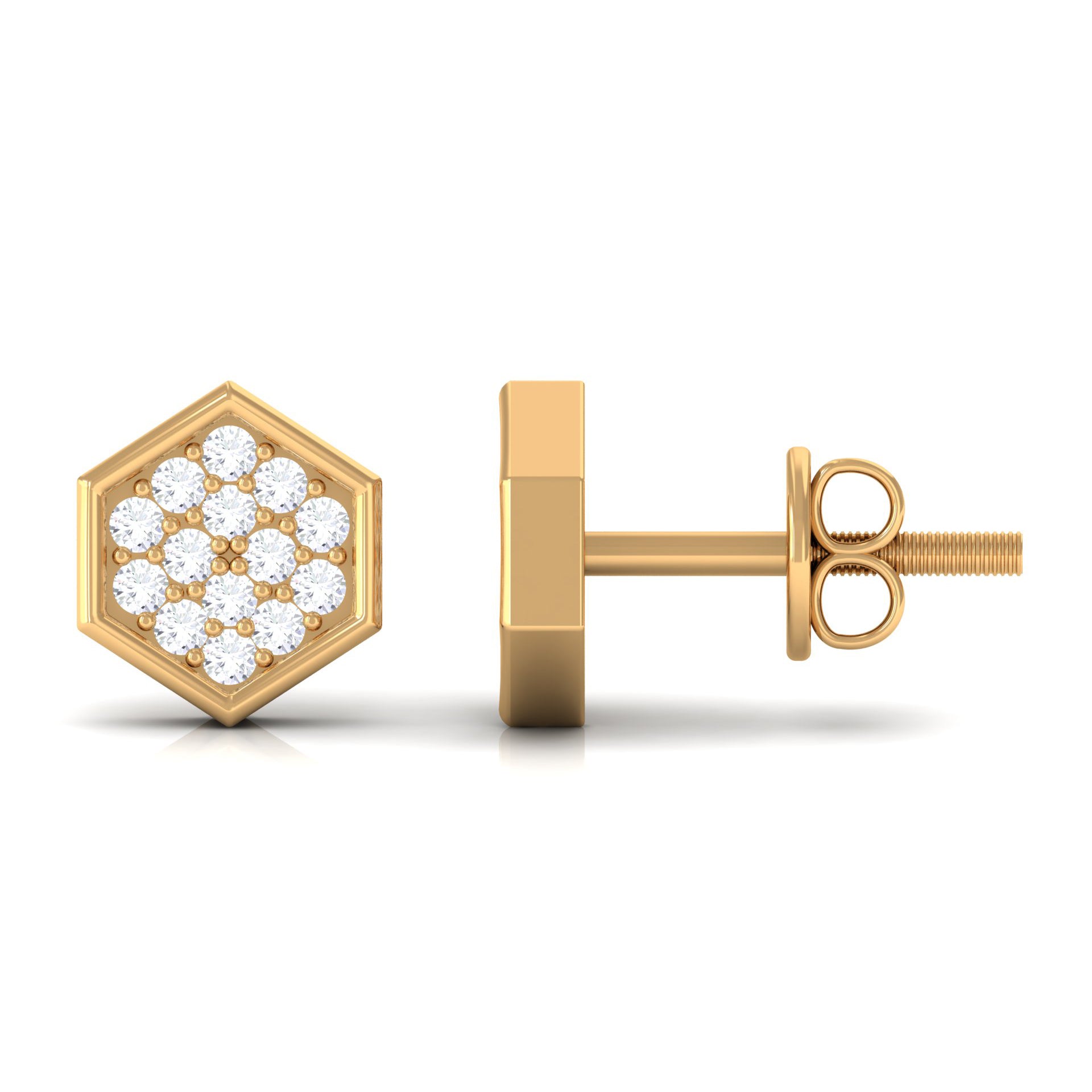 Rosec Jewels-1/4 CT Simple Diamond Gold Hexagon Stud Earrings