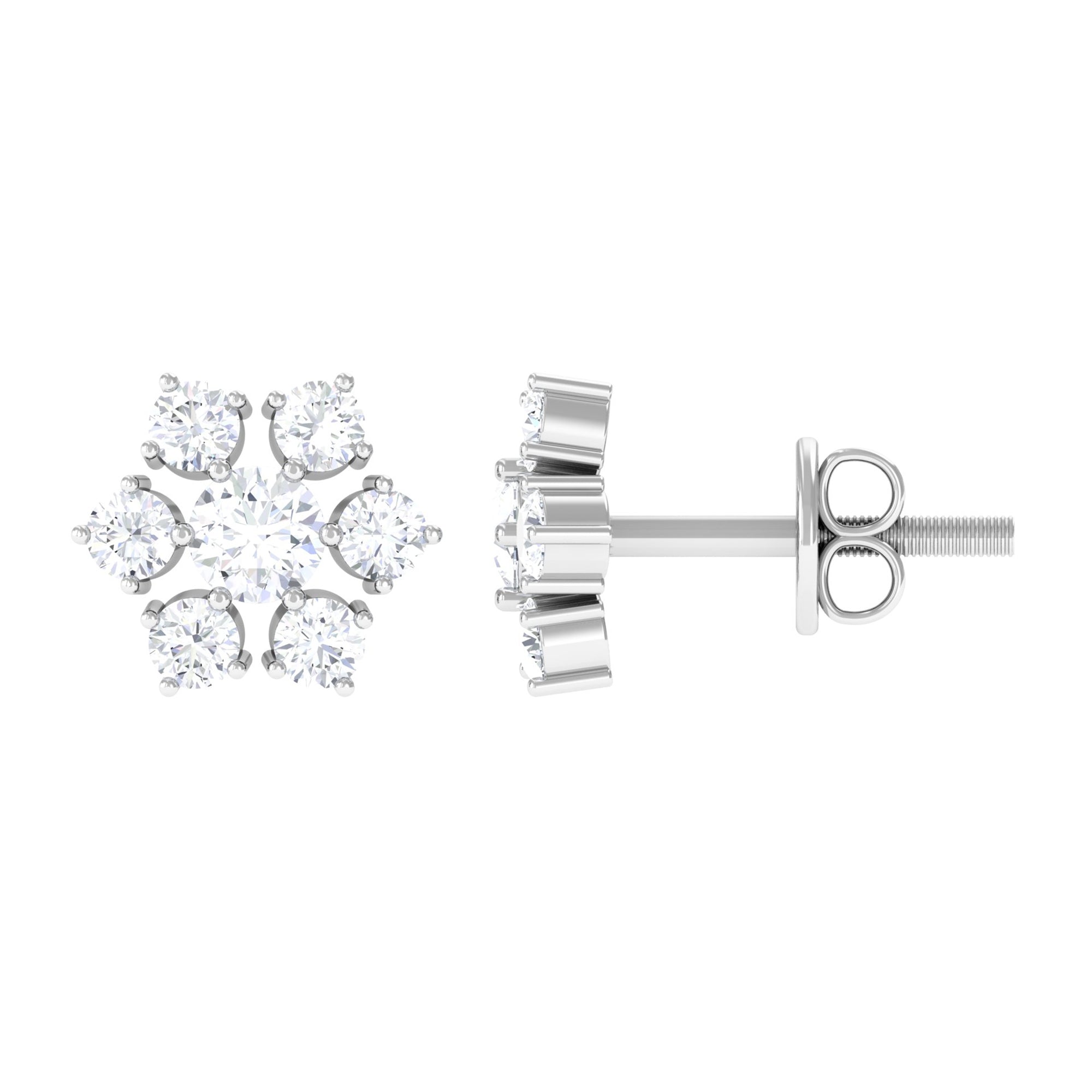 Rosec Jewels-3/4 CT Diamond Cluster Flower Stud Earrings in Gold