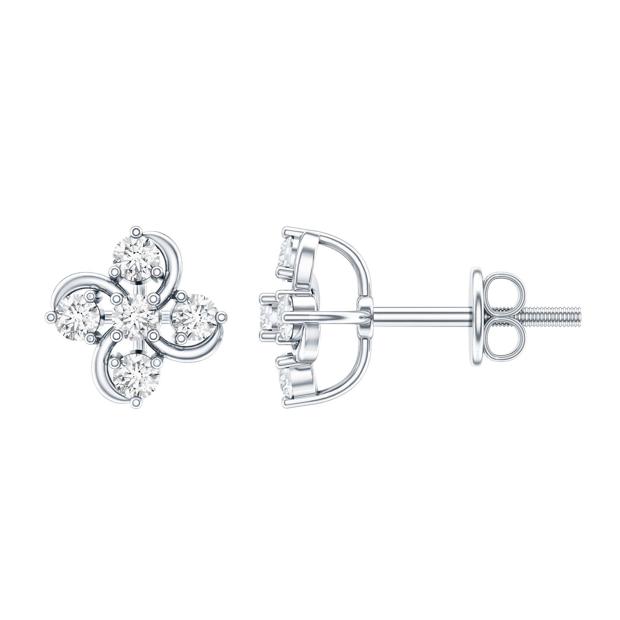 Diamond Flower Cluster Earrings For Women Lab - ( EF-VS ) - Rosec Jewels