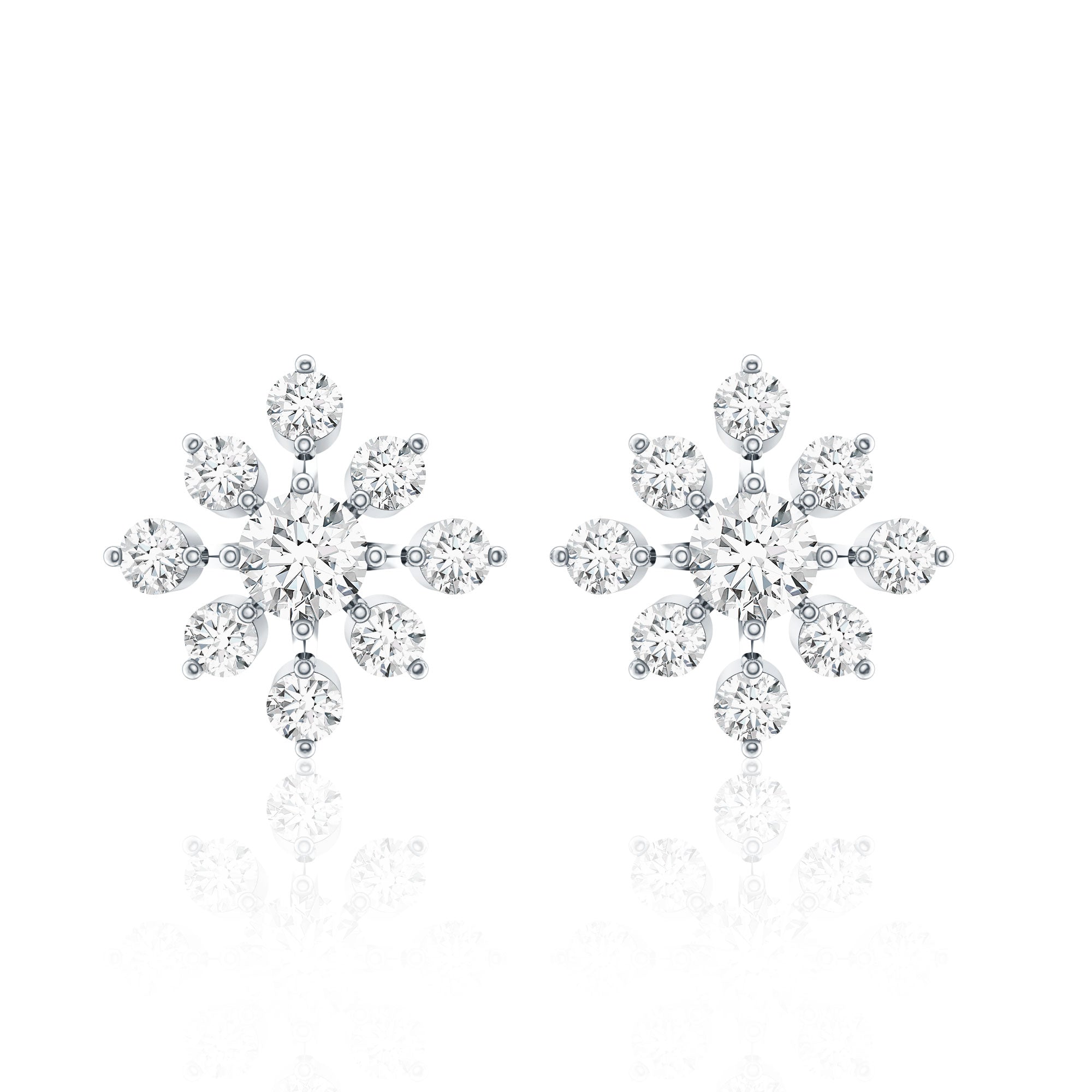 Round Cut Diamond Flower Stud Earrings for Women Lab - ( EF-VS ) - Rosec Jewels