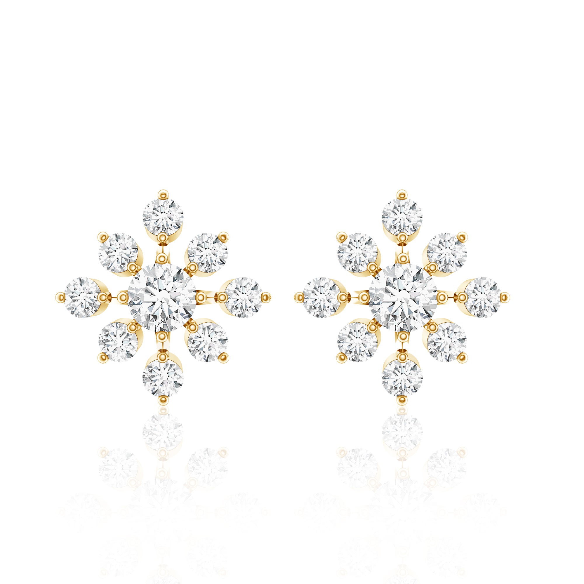 Round Cut Diamond Flower Stud Earrings for Women Lab - ( EF-VS ) - Rosec Jewels