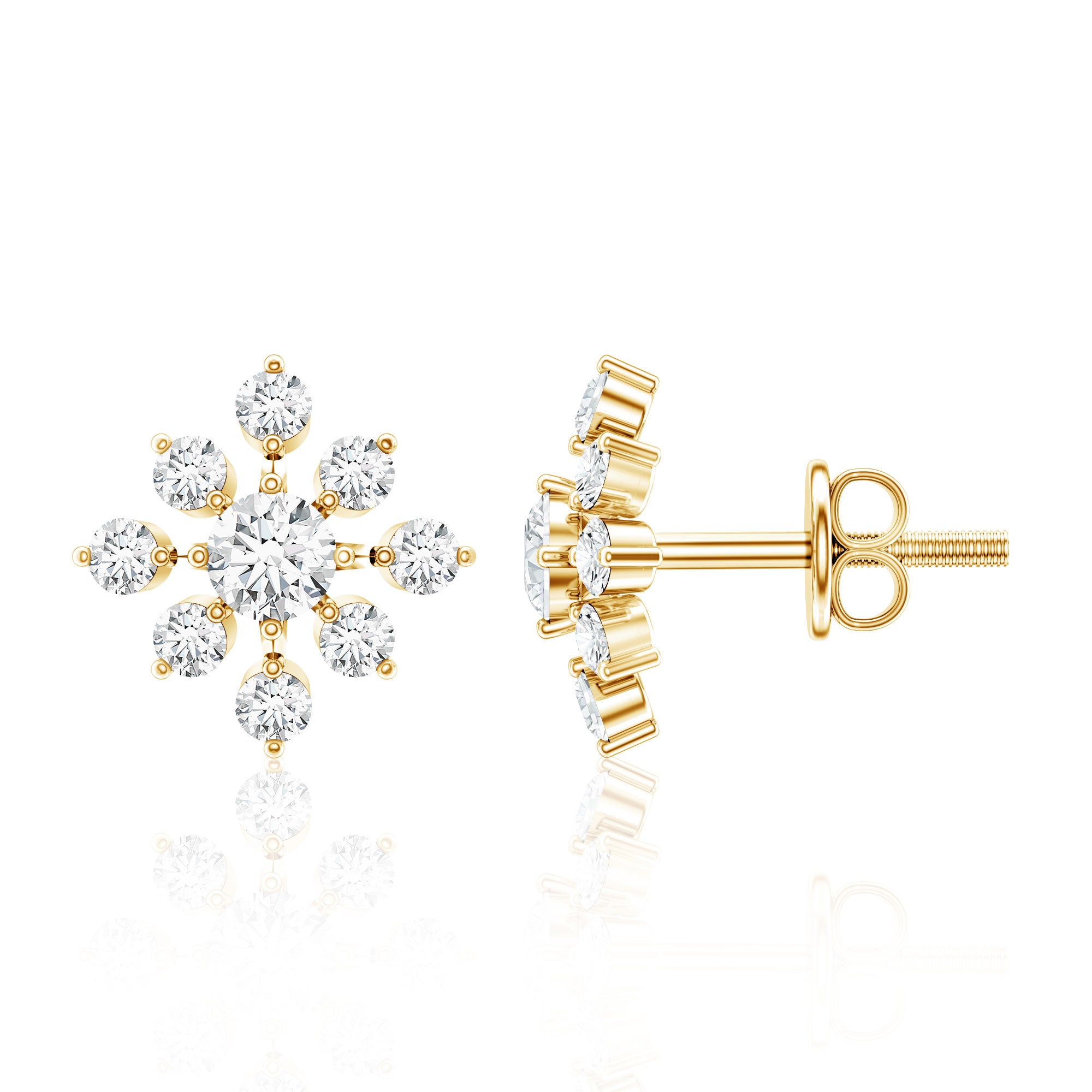 Round Cut Diamond Flower Stud Earrings for Women Lab - ( EF-VS ) - Rosec Jewels
